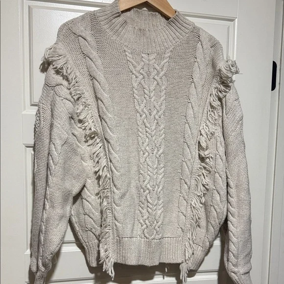 Leith Ivory Fringed Knit Sweater - Picture 3 of 8